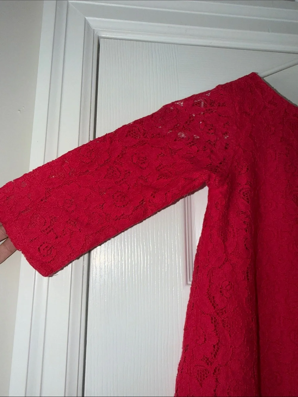 Red Lace A-Line Girls' Party Dress with Bow Accent